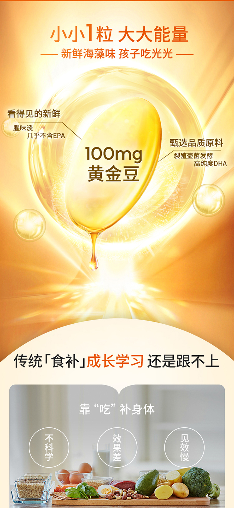 商品[国内直发] Doctor's Best|Doctor's Kids 儿童藻类DHA软胶囊 100mg/粒 （每份1粒） 120粒,价格¥146,第2张图片详细描述